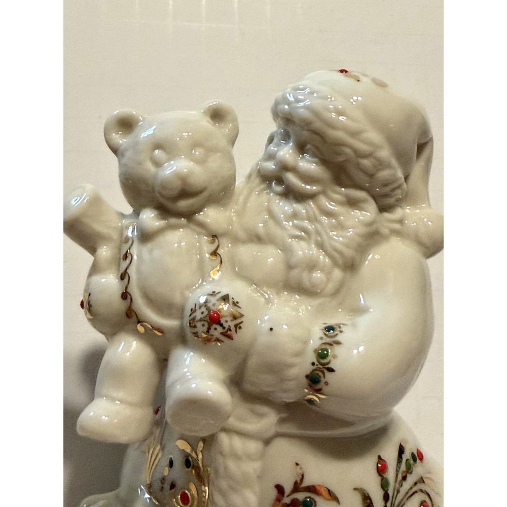 1990'S LENOX Jewels Collection Santa W/Teddy Bear 24K Gold Trim Original Box - Picture 2 of 6